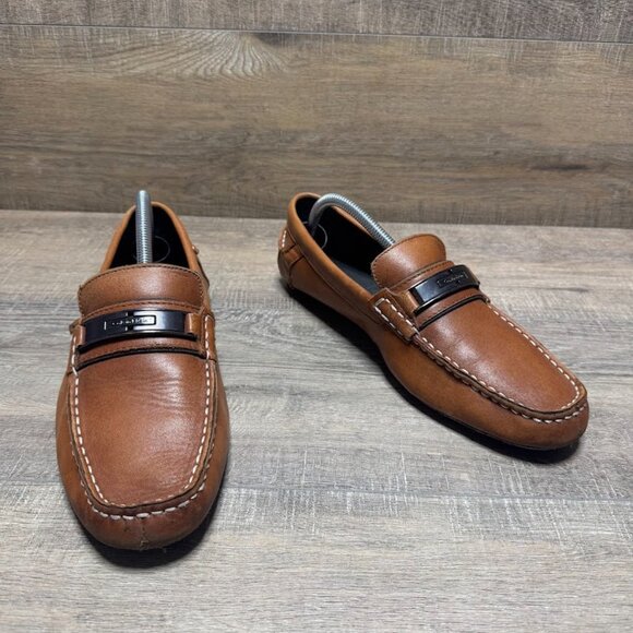 Calvin Klein Mchale Brown Leather Driving Moccasin Loafers Men's Size 9.5 - Picture 6 of 7